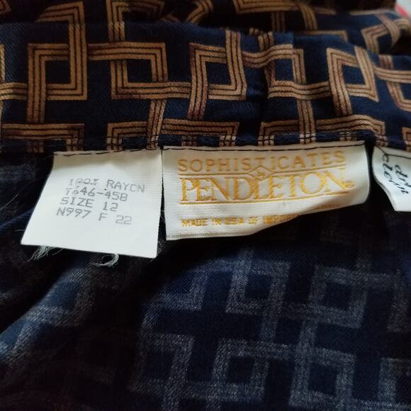 Vintage 80s Pendleton Navy & Gold Geometric Print Coordinating Blouse Skirt Set - Picture 11 of 11